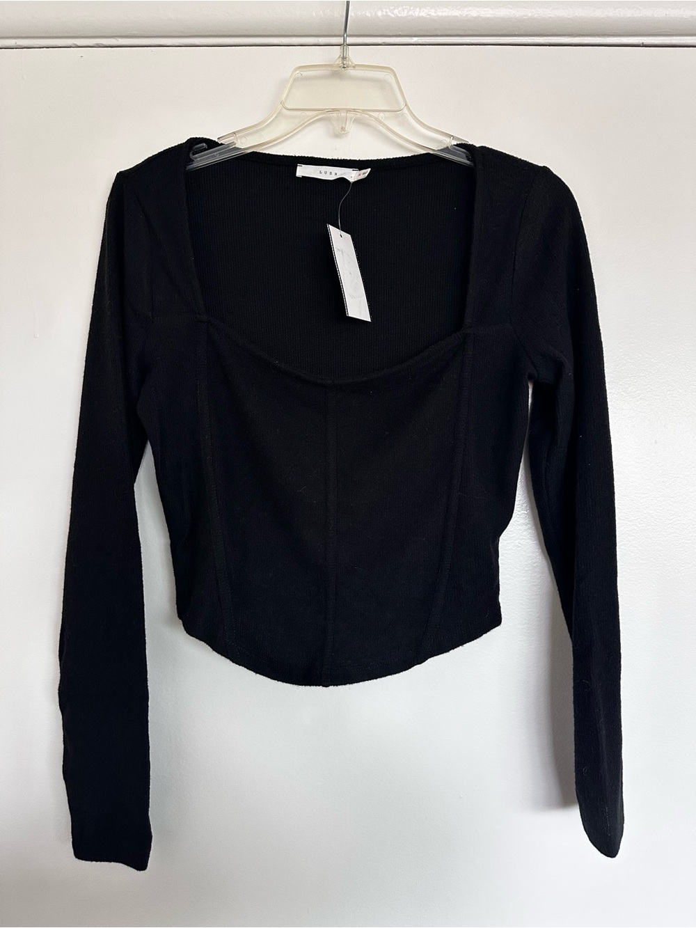 Lush Black Square-Neck Long Sleeve Warm Top
